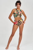 Wild & Free Carly Brown Floral Leopard Print Crop Bikini Top - Women - Pineapple Clothing