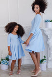 3 for $49! Baby Blue Skater Fit & Flare 3/4 Sleeve Easter Party Dress - Girls - Pineapple Clothing