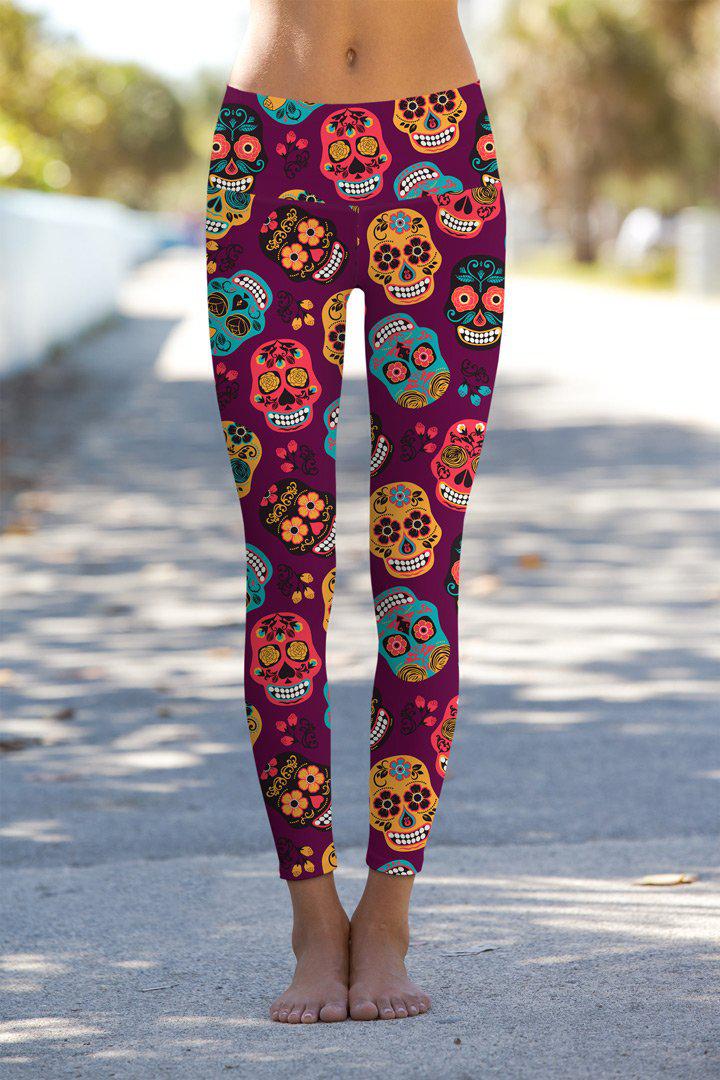 faBOOlous Lucy Purple Calavera Print Leggings Yoga Pants - Women - Pineapple Clothing