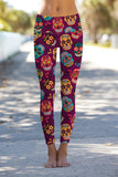 faBOOlous Lucy Purple Calavera Print Leggings Yoga Pants - Women - Pineapple Clothing