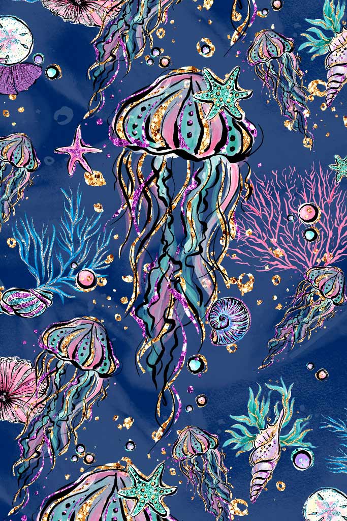Jellyfish Adele Stunning Blue Sea Life Print Shift Dress - Women - Pineapple Clothing